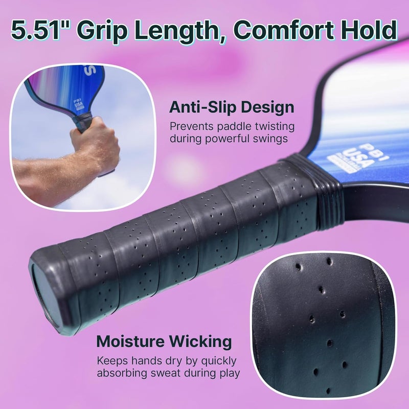 GOLABS PB1 Pickleball Paddles Set of 2, Durable Fiberglass Surface& 16mm STR-Core Power Polymer Core, USAPA Approved, 8oz Lightweight & Comfort Anti-Slip Elongated Grip for Increased Power and Spin - Image 5